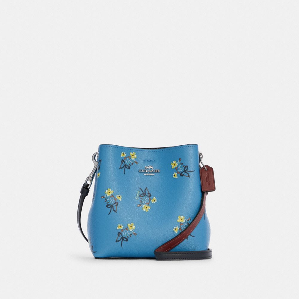 Mini Town Bucket Bag With Floral Bow Print - SILVER/BLUE MULTI - COACH C7974