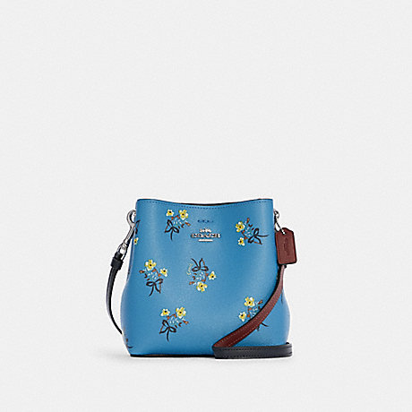COACH C7974 Mini Town Bucket Bag With Floral Bow Print SILVER/BLUE-MULTI