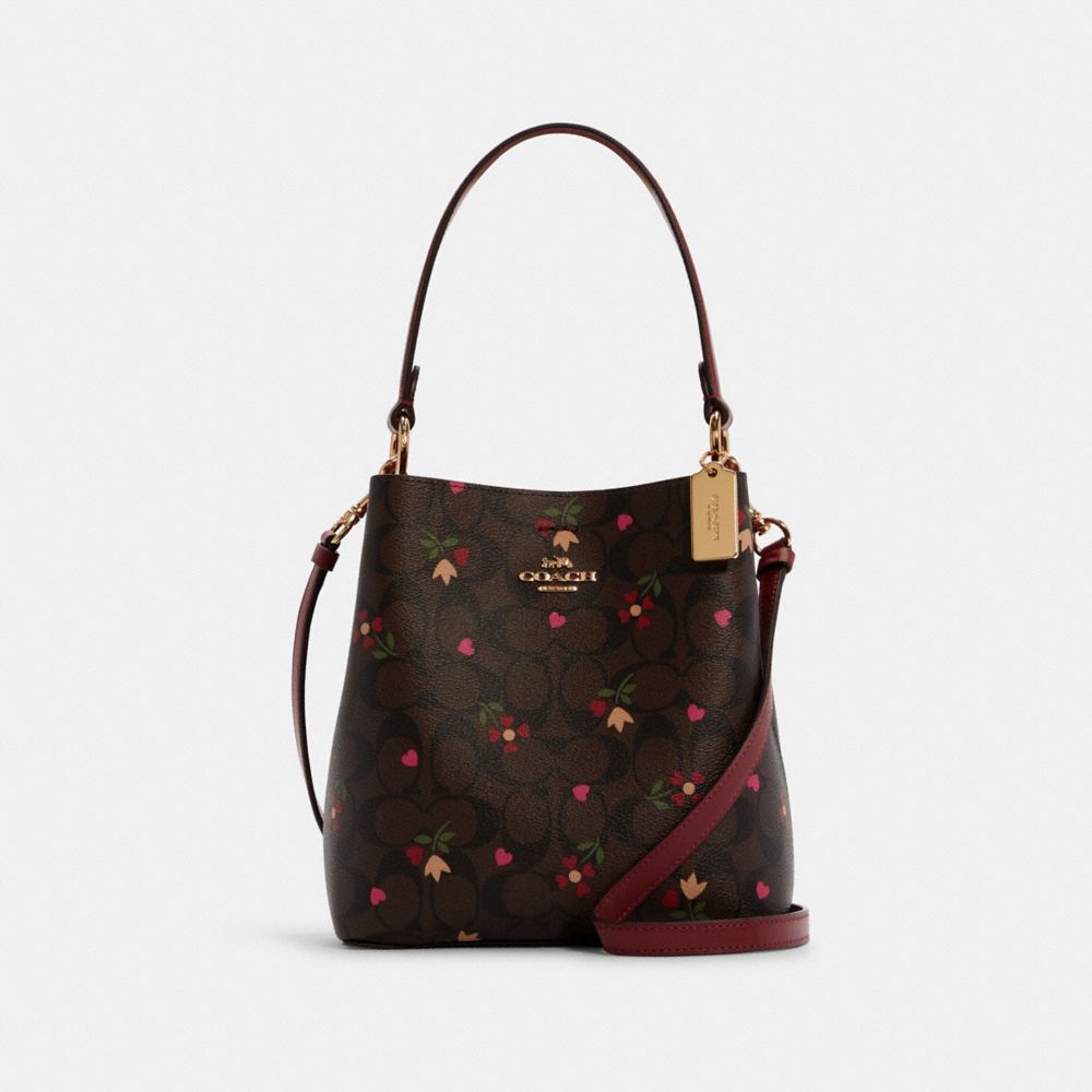 COACH Small Town Bucket Bag In Signature Canvas With Heart Petal Print - GOLD/BROWN MULTI - C7975