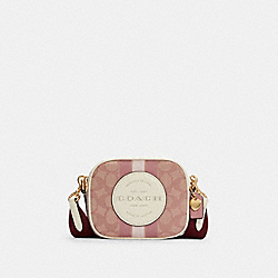 Mini Dempsey Camera Bag In Signature Jacquard With Coach Patch And Heart Charm - GOLD/CHALK/PINK MULTI - COACH C7978
