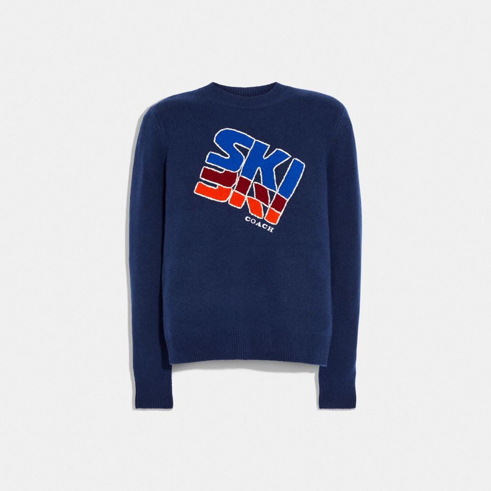 COACH C7986 Ski Intarsia Sweater In Recycled Wool And Recycled Cashmere Navy