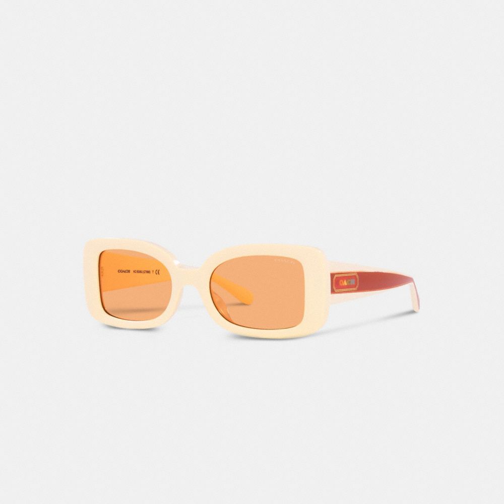 C7988 - Badge Rectangle Frame Sunglasses Opaque White