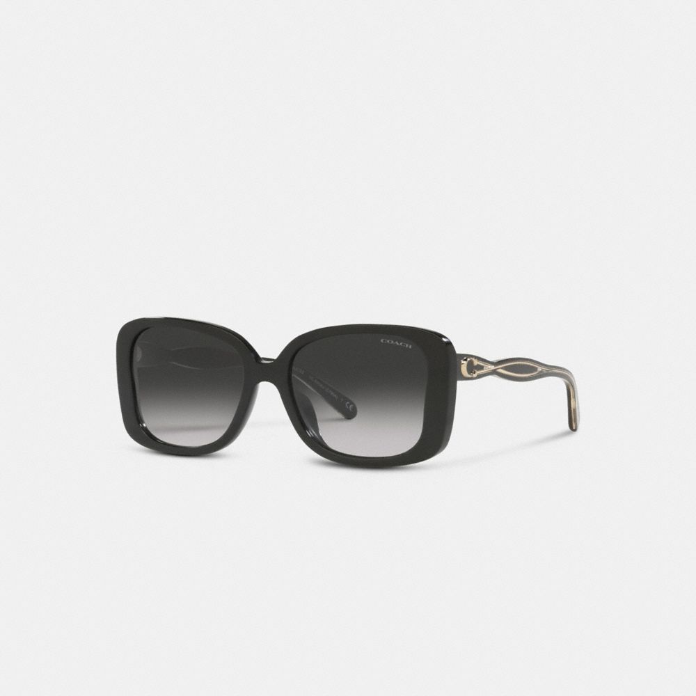 C7994 - Butterfly Rectangle Embedded Signature Sunglasses Black
