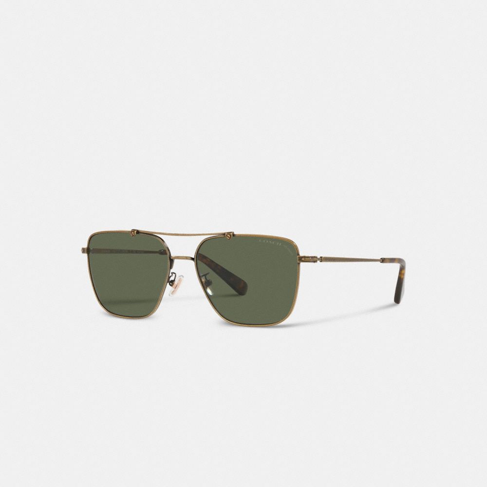 COACH C8004 Signature Metal Navigator Sunglasses Antique Gold/Dark Green
