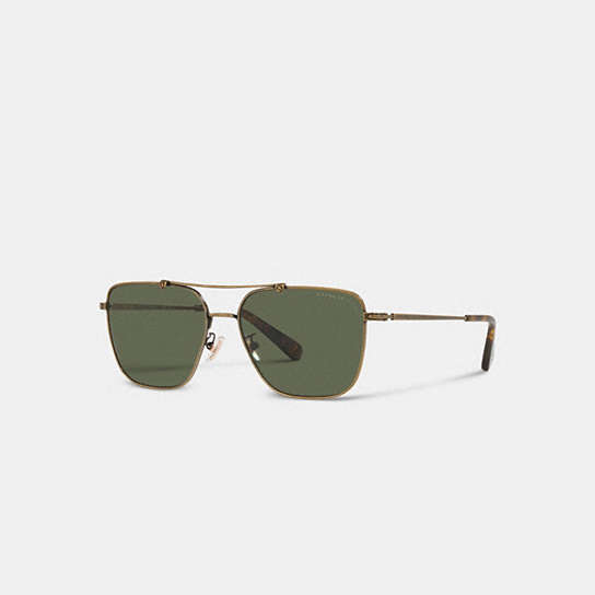 C8004 - Signature Metal Navigator Sunglasses Antique Gold/Dark Green
