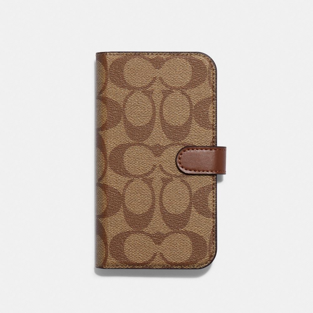 COACH C8024 Iphone 13 Pro Folio In Signature Canvas KHAKI