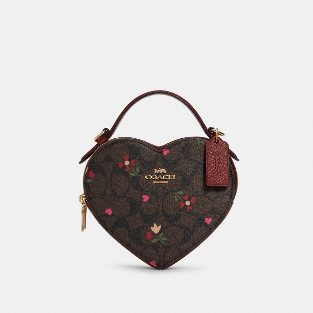 COACH Heart Crossbody In Signature Canvas With Heart Petal Print - GOLD/BROWN MULTI - C8040