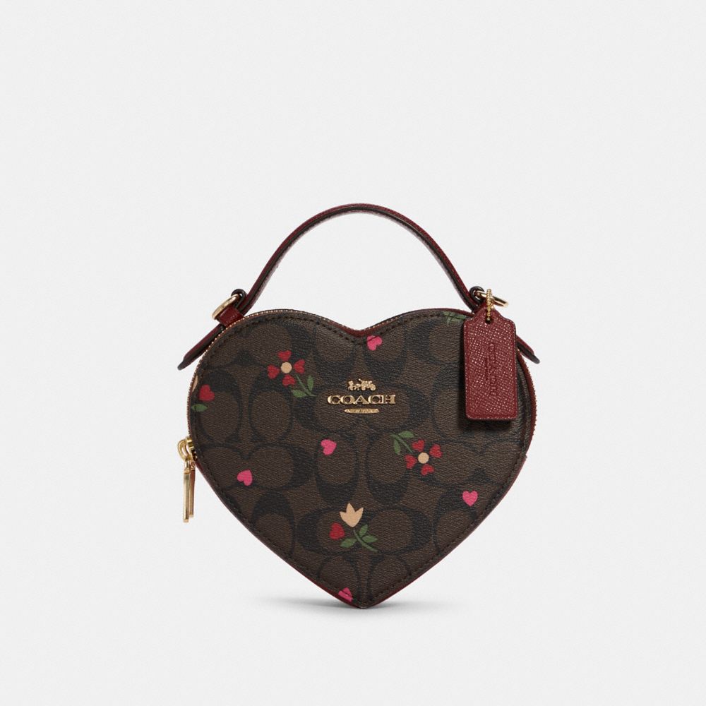 Heart Crossbody In Signature Canvas With Heart Petal Print - C8040 - GOLD/BROWN MULTI