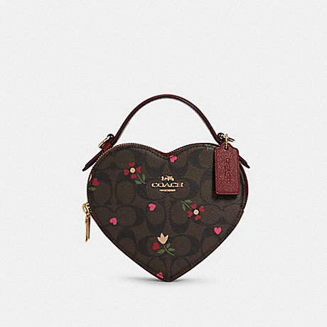 COACH Heart Crossbody In Signature Canvas With Heart Petal Print - GOLD/BROWN MULTI - C8040