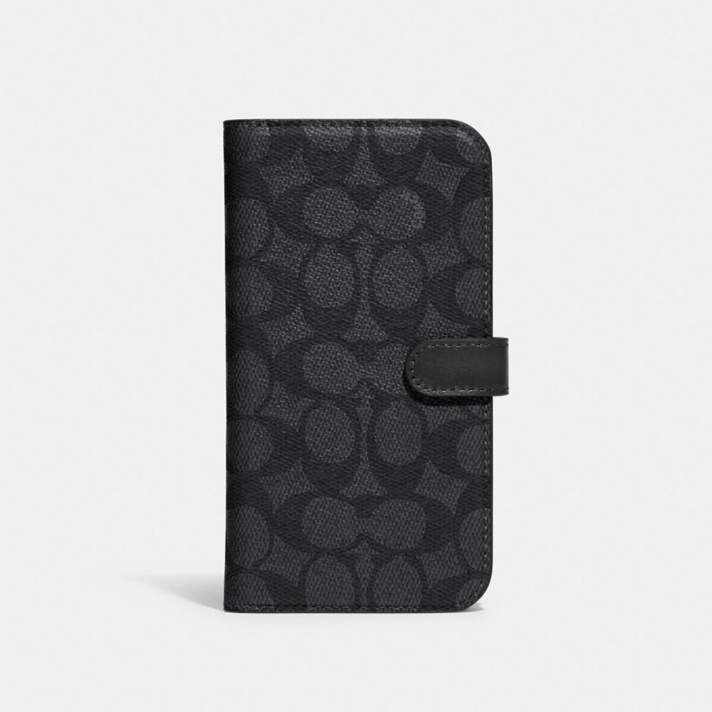 COACH C8079 Iphone 13 Pro Max Folio In Signature Canvas Charcoal