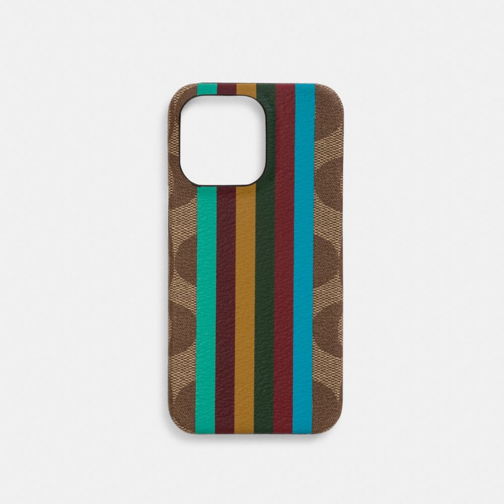 Iphone 13 Pro Case In Signature Canvas With Stripe Print - KHAKI MULTI - COACH C8088