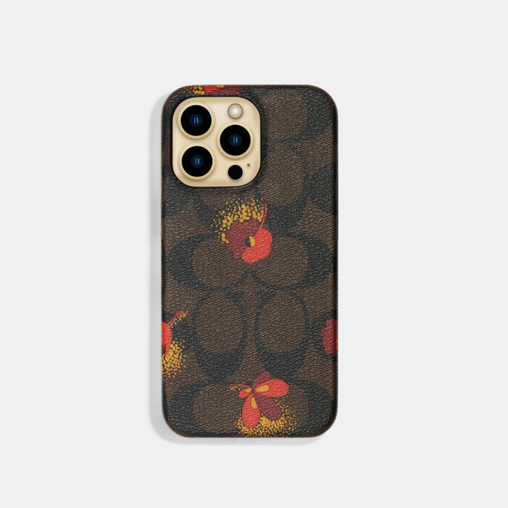 Iphone 13 Pro Case With Signature Canvas With Pop Floral Print - C8101 - CHESTNUT