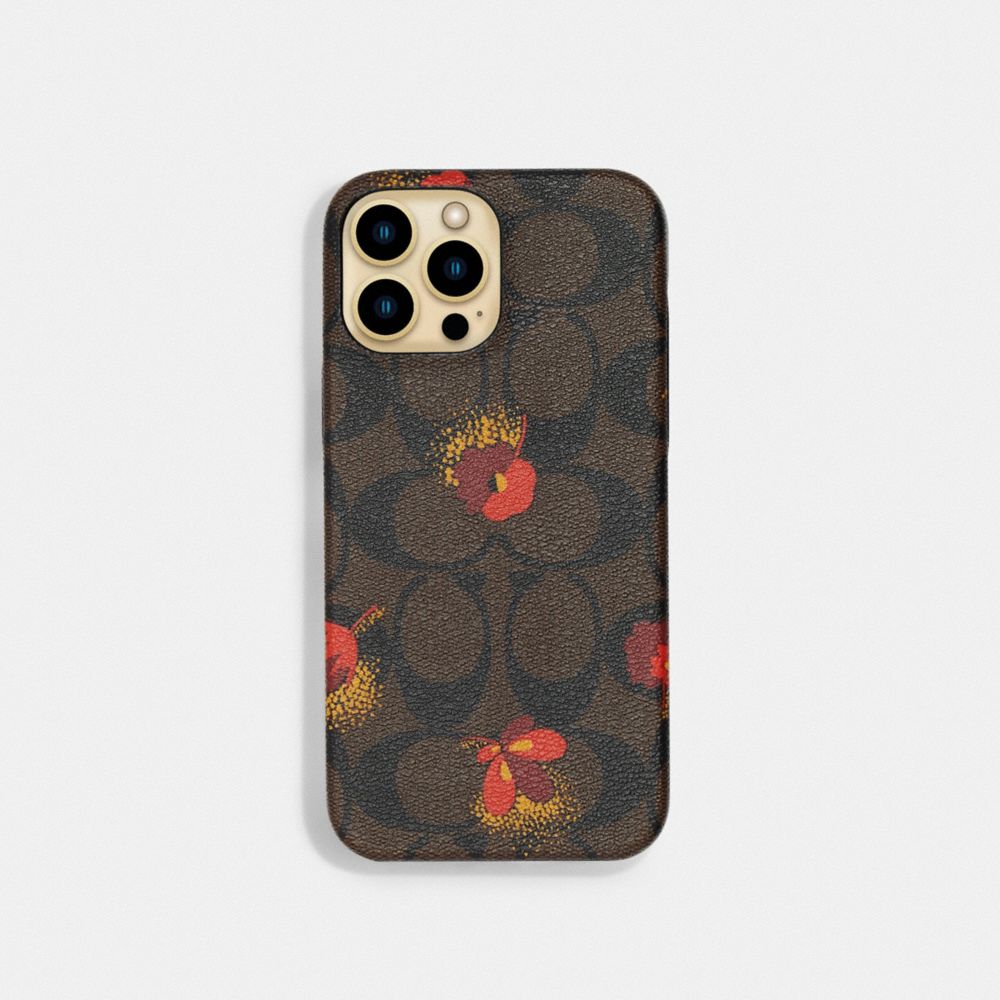 Iphone 13 Pro Max Case In Signature Canvas With Pop Floral Print - C8103 - CHESTNUT