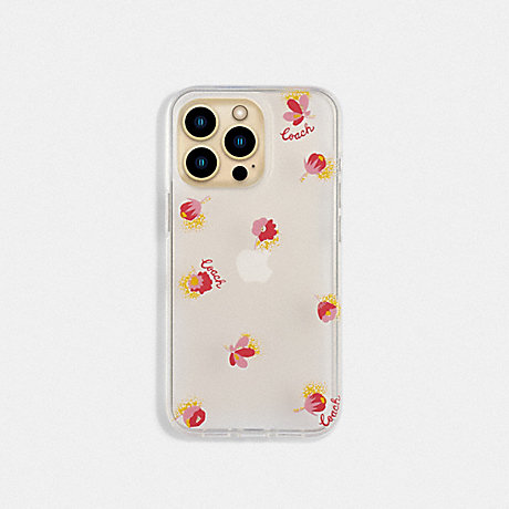 COACH Iphone 13 Pro Case With Pop Floral Print - CLEAR/RED - C8105