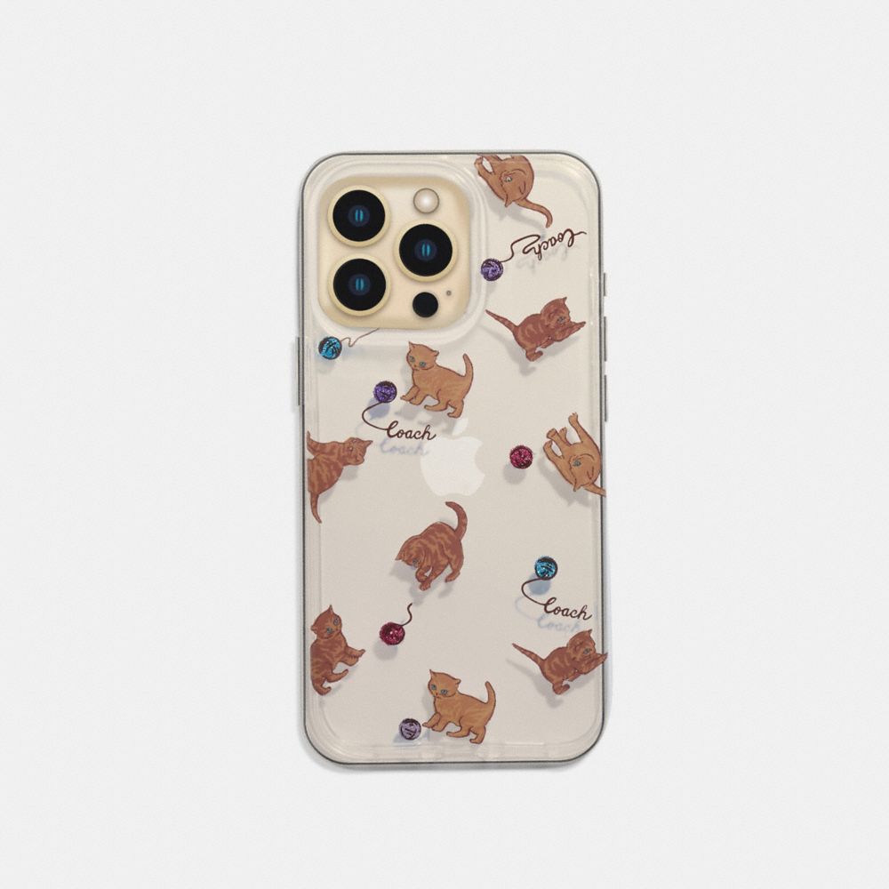 COACH C8107 - IPHONE 13 PRO CASE WITH CAT DANCE PRINT - CLEAR/ BROWN