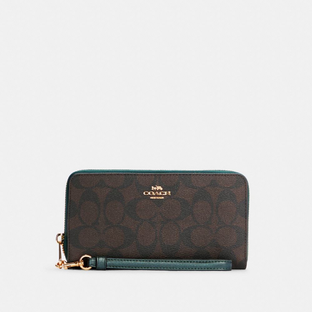 COACH C8109 Long Zip Around Wallet In Signature Canvas GOLD/BROWN/METALLIC-IVY