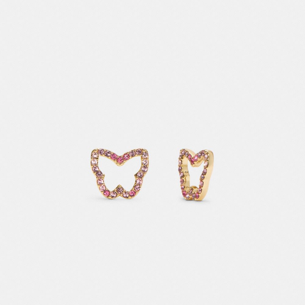 Signature And Pave Butterfly Stud Earrings Set - C8118 - PINK/MULTI