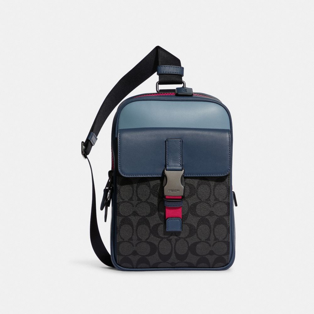 COACH Track Pack In Colorblock Signature Canvas - GUNMETAL/CHARCOAL DENIM MULTI - C8126