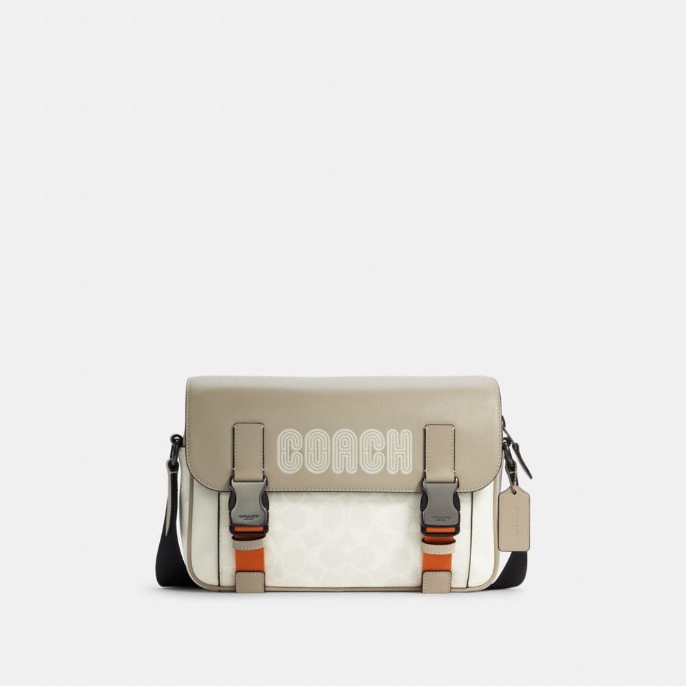 COACH C8128 Track Crossbody In Colorblock Signature Canvas With Coach GUNMETAL/CHALK BONE MULTI