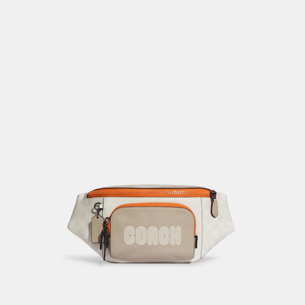 Track Belt Bag In Colorblock Signature Canvas With Coach - C8129 - GUNMETAL/CHALK BONE MULTI