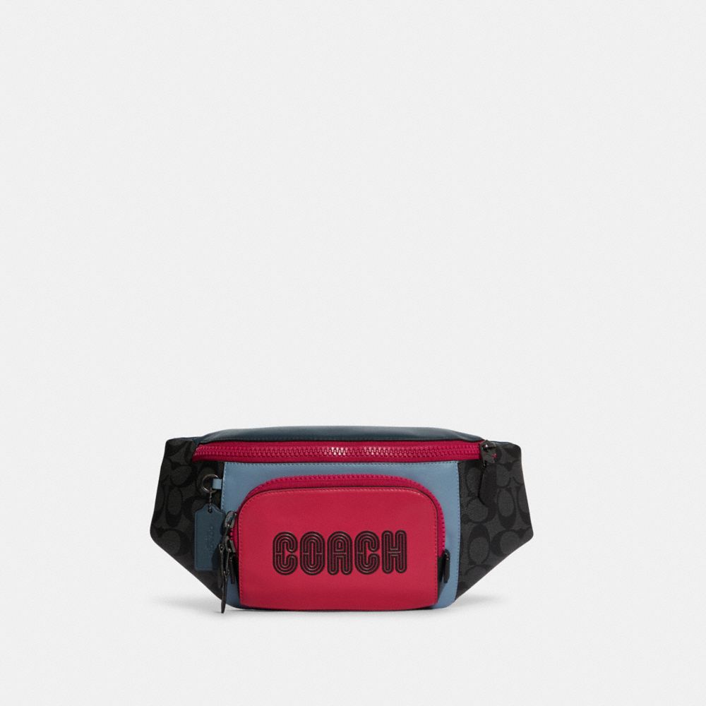 Track Belt Bag In Colorblock Signature Canvas With Coach - C8129 - GUNMETAL/CHARCOAL DENIM MULTI