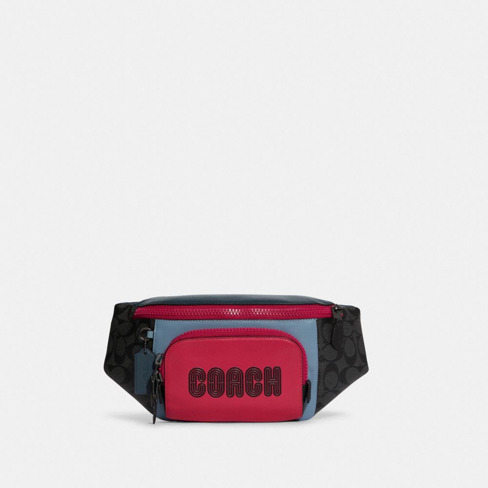 COACH Track Belt Bag In Colorblock Signature Canvas With Coach - GUNMETAL/CHARCOAL DENIM MULTI - C8129