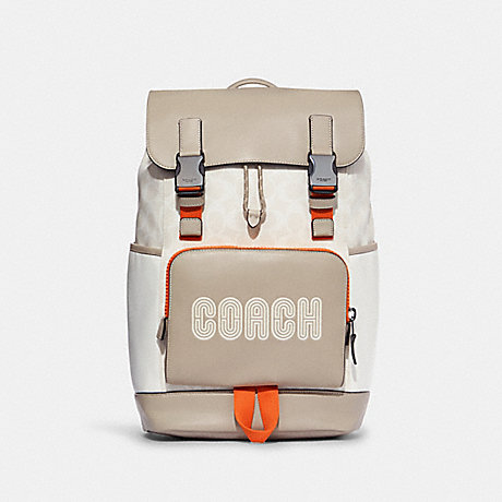 COACH C8130 Track Backpack In Colorblock Signature Canvas With Coach GUNMETAL/CHALK BONE MULTI