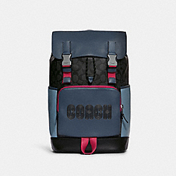 COACH C8130 Track Backpack In Colorblock Signature Canvas With Coach GUNMETAL/CHARCOAL DENIM MULTI