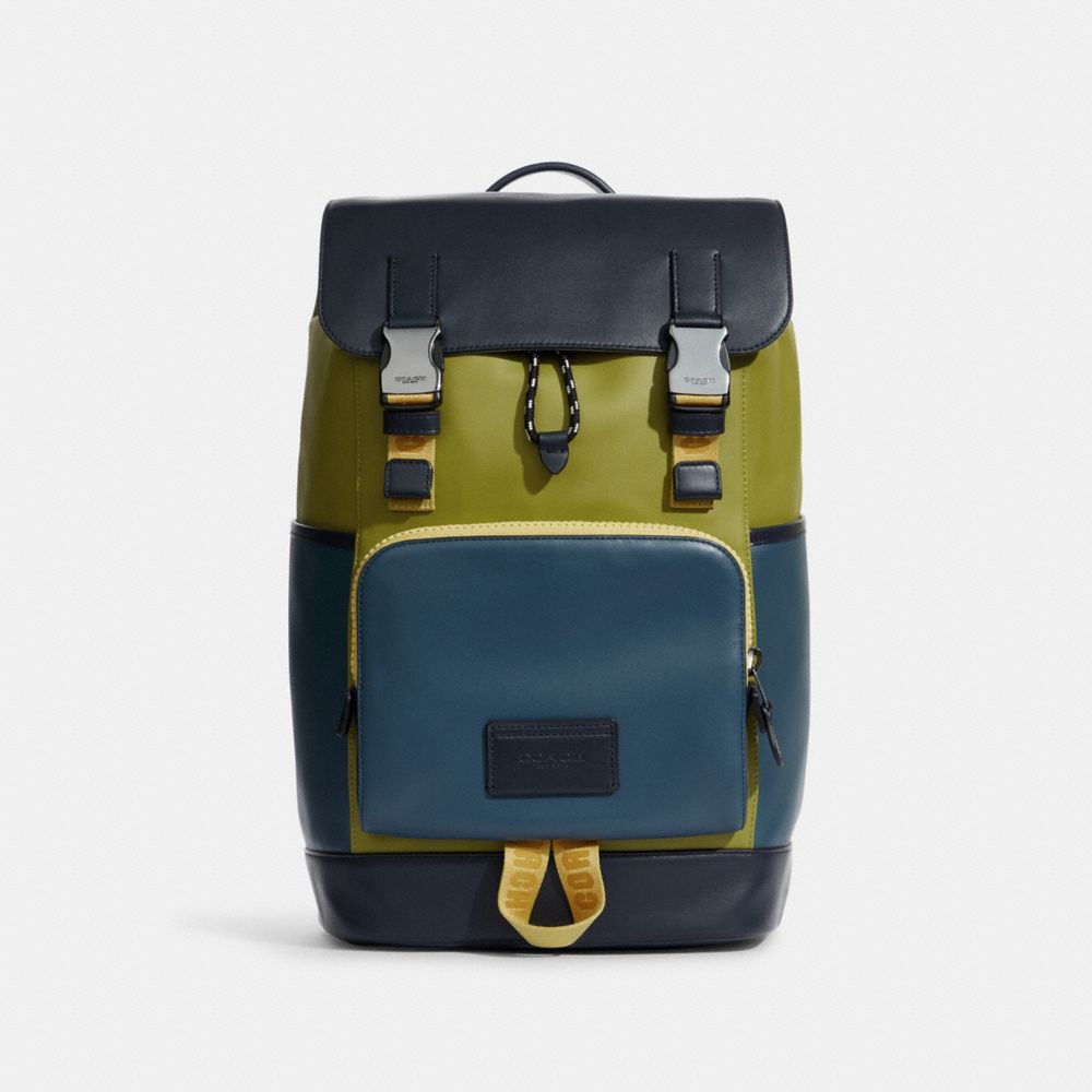 COACH C8133 - Track Backpack In Colorblock With Coach GUNMETAL/LIME GREEN MULTI
