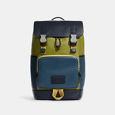 COACH C8133 Track Backpack In Colorblock With Coach GUNMETAL/LIME-GREEN-MULTI