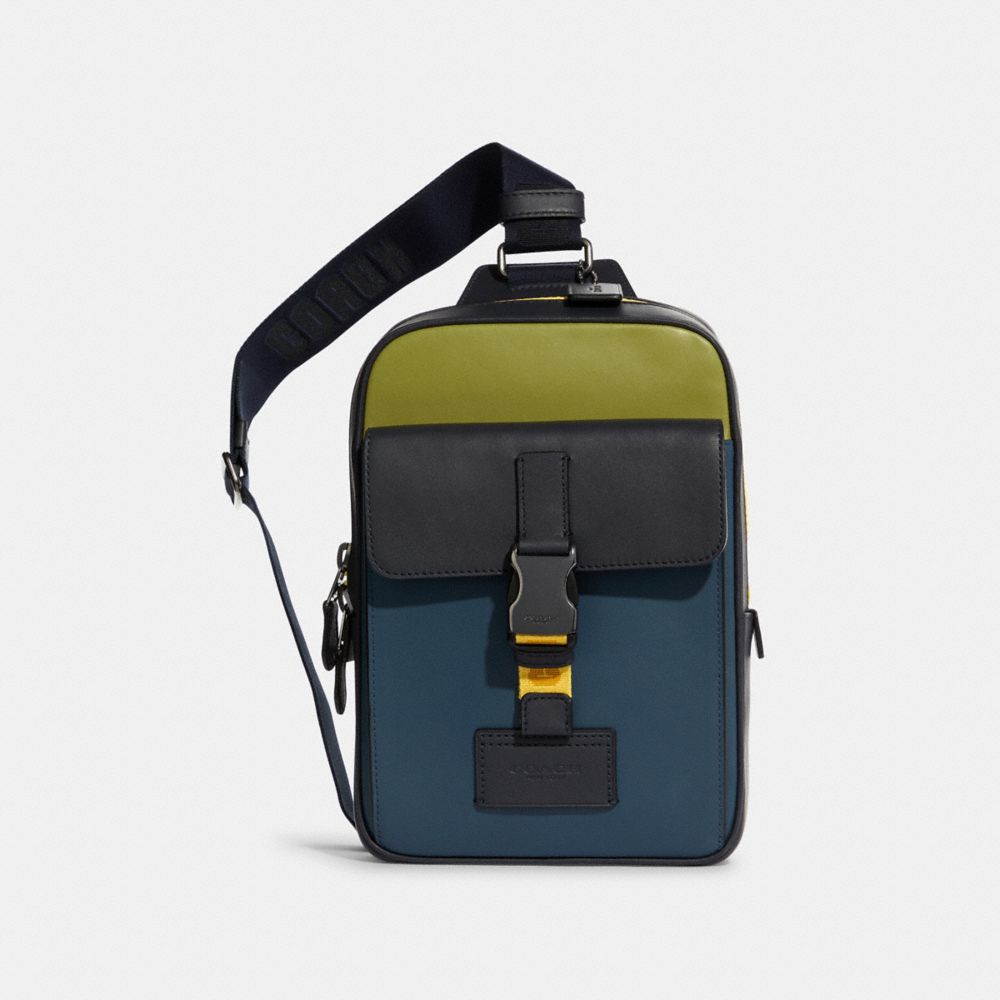 COACH C8134 Track Pack In Colorblock With Coach GUNMETAL/LIME GREEN MULTI