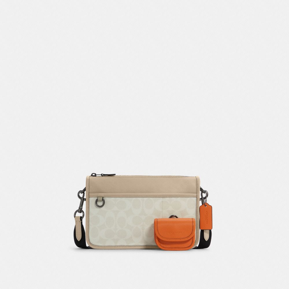 COACH Heritage Convertible Crossbody With Hybrid In Colorblock Signature Canvas - GUNMETAL/CHALK/BONE MULTI - C8141