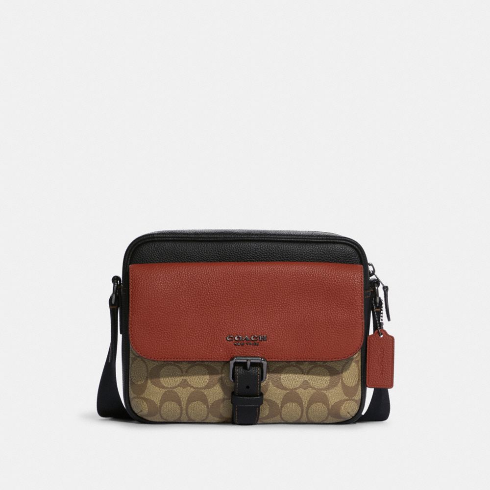 COACH C8143 - Hudson Crossbody In Colorblock Signature Canvas GUNMETAL/KHAKI TERRACOTTA MULTI