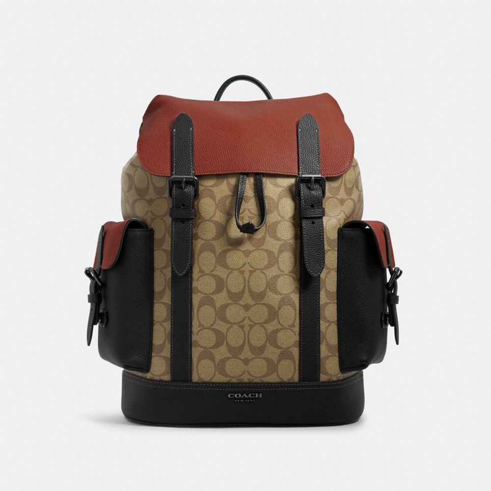 COACH C8145 - Hudson Backpack In Colorblock Signature Canvas GUNMETAL/KHAKI TERRACOTTA MULTI