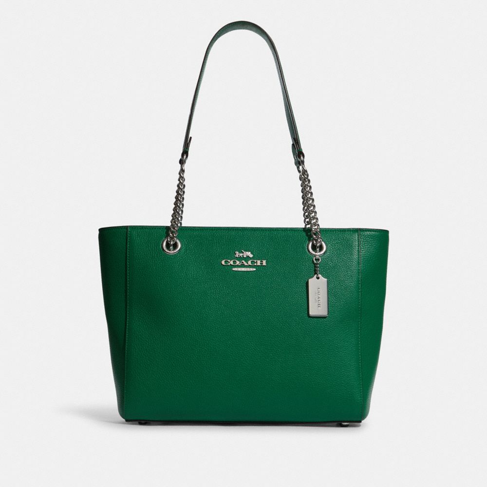 COACH C8147 Cammie Chain Tote SILVER/GREEN