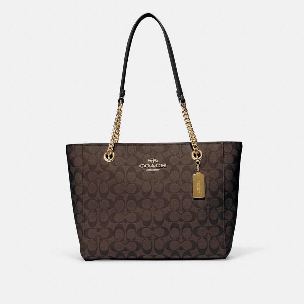 COACH C8148 Cammie Chain Tote In Signature Canvas GOLD/BROWN BLACK