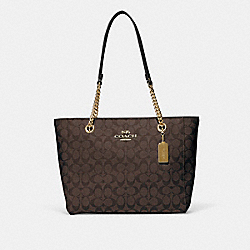 Cammie Chain Tote In Signature Canvas - C8148 - Gold/Brown Black