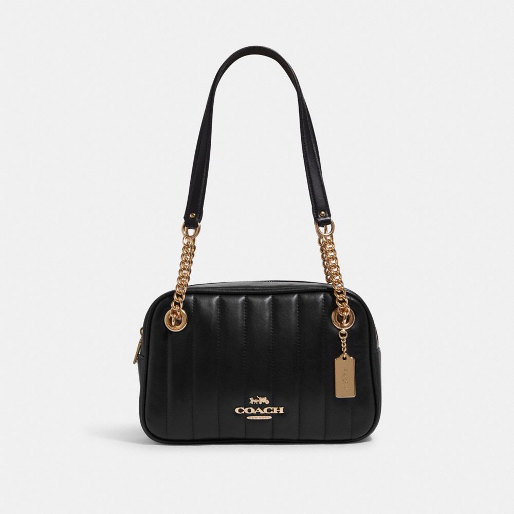COACH C8151 Cammie Chain Shoulder Bag With Linear Quilting GOLD/BLACK
