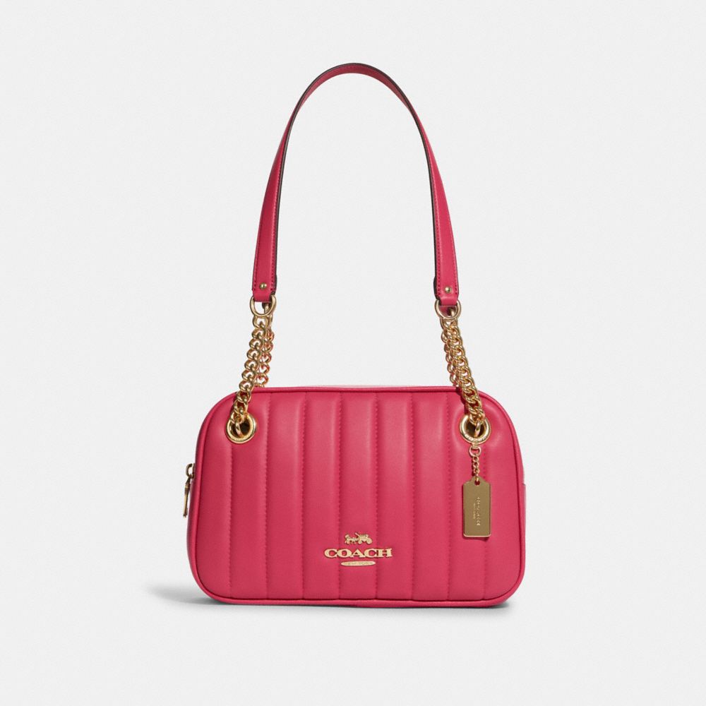 COACH C8151 - Cammie Chain Shoulder Bag With Linear Quilting GOLD/BOLD PINK