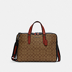 COACH Graham Slim Brief In Colorblock Signature Canvas - GUNMETAL/KHAKI TERRACOTTA MULTI - C8169