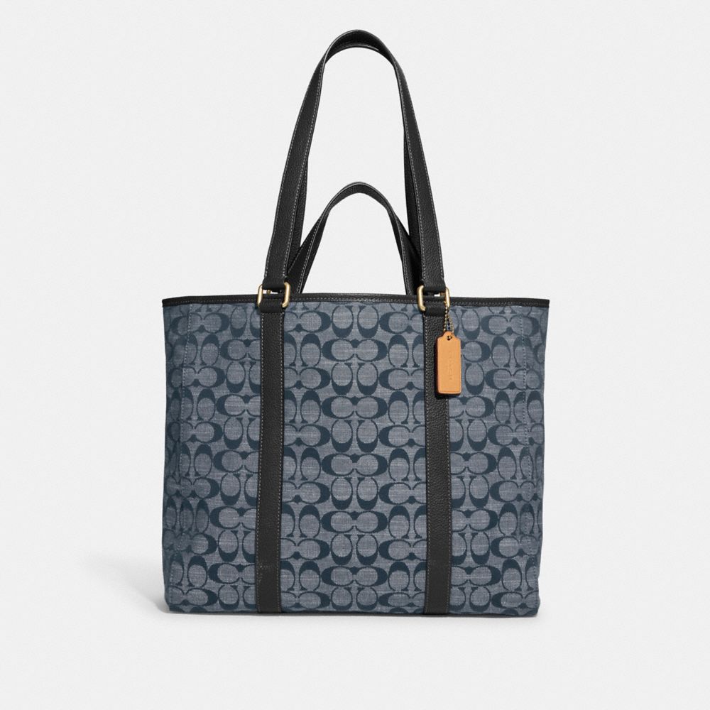 Hudson Double Handle Tote In Signature Chambray - C8182 - Brass/Denim