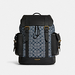Hudson Backpack In Signature Chambray - BRASS/DENIM - COACH C8183