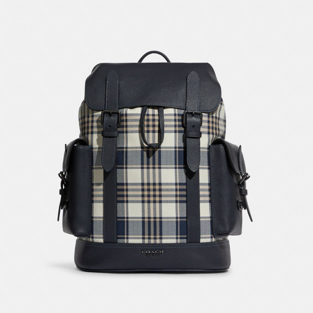 COACH Hudson Backpack With Garden Plaid Print - GUNMETAL/DENIM MULTI - C8187