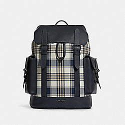 COACH C8187 - Hudson Backpack With Garden Plaid Print GUNMETAL/DENIM MULTI