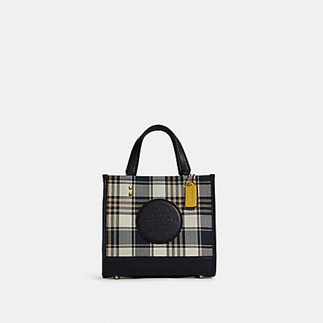 COACH C8198 Dempsey Tote 22 With Garden Plaid Print And Coach Patch GOLD/MIDNIGHT-MULTI
