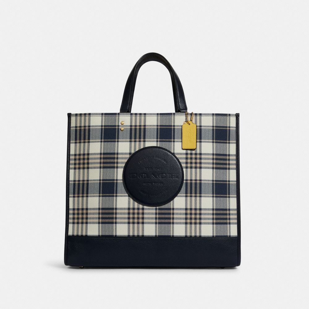 Dempsey Tote 40 With Garden Plaid Print And Coach Patch - GOLD/MIDNIGHT MULTI - COACH C8200