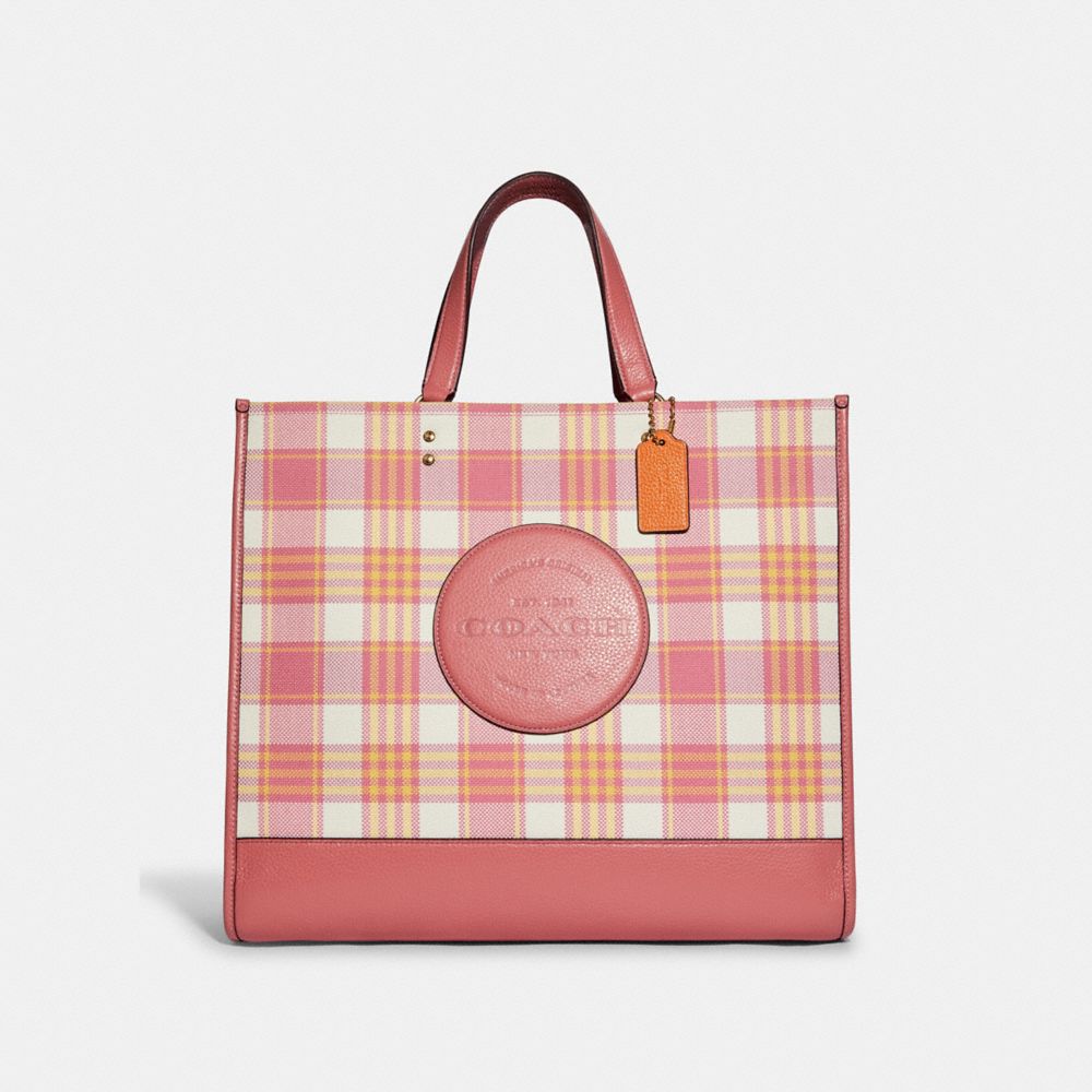 Dempsey Tote 40 With Garden Plaid Print And Coach Patch - C8200 - GOLD/TAFFY MULTI