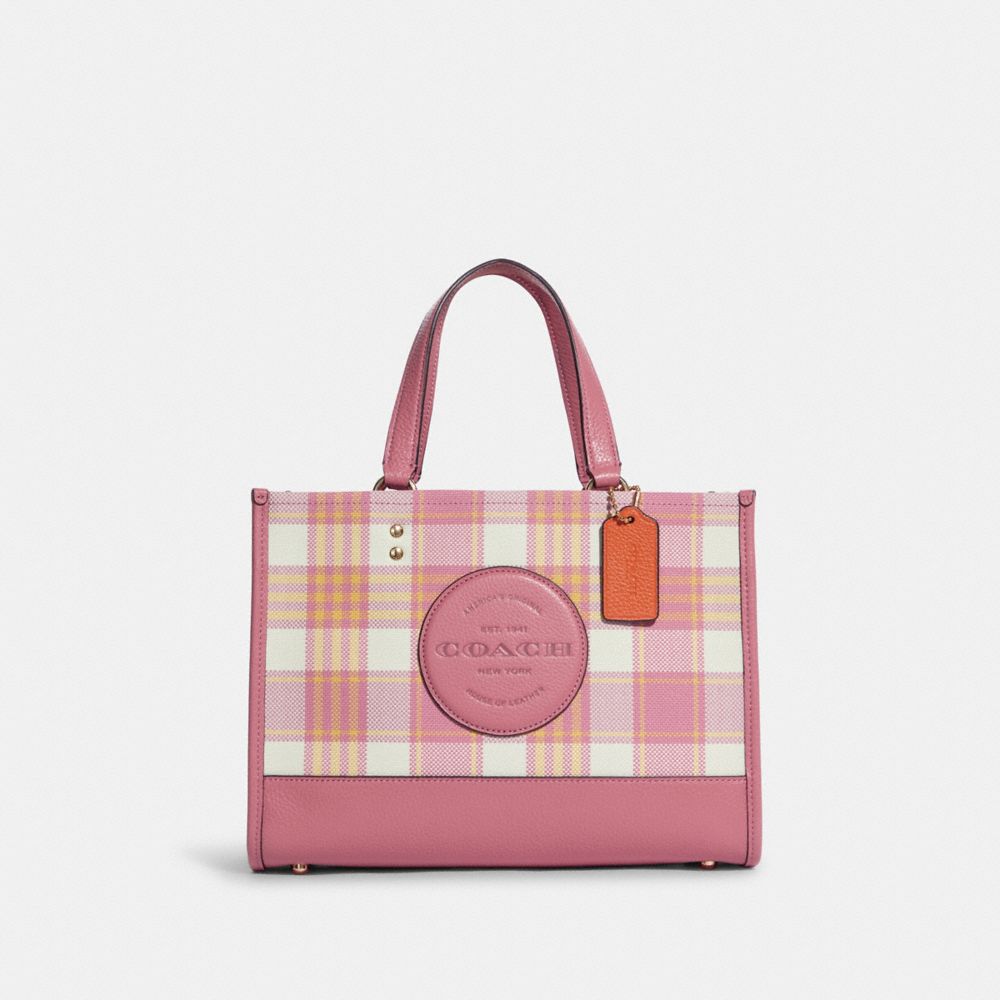 COACH C8201 Dempsey Carryall With Garden Plaid Print And Coach Patch GOLD/TAFFY MULTI