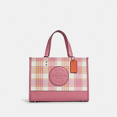 COACH C8201 Dempsey Carryall With Garden Plaid Print And Coach Patch GOLD/TAFFY-MULTI