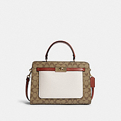 Lane Carryall In Colorblock Signature Canvas - GOLD/KHAKI CHALK MULTI - COACH C8208